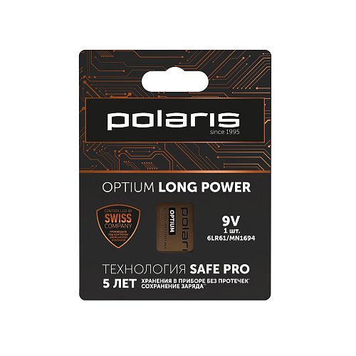 Alkaline batteries Polaris PB 9V (6LR61) (1 piece) Optium фото 1